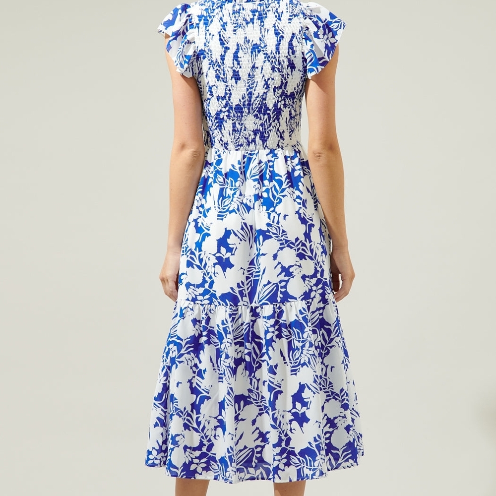 Sugarlips White and Blue Floral Midi Dress - Picture 5 of 6